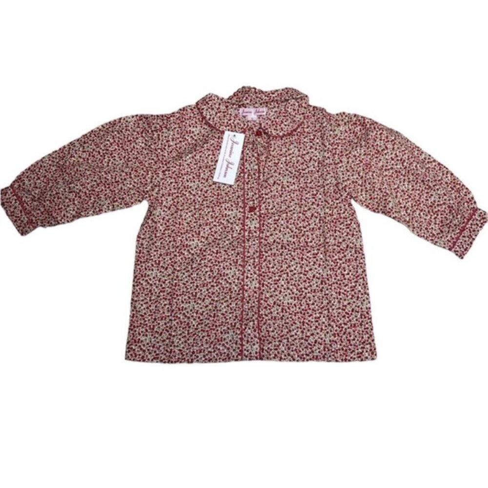 Jeanine Johnsen Girls Size 5 Pink and Red Floral Peter-Pan Collared Shirt